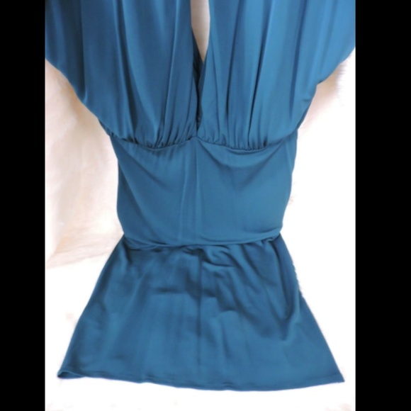 NWT $395 HAUTE HIPPIE COASTAL TEAL TWIST FRONT JERSEY SLINKY DRAPED DRESS L - Picture 6 of 6